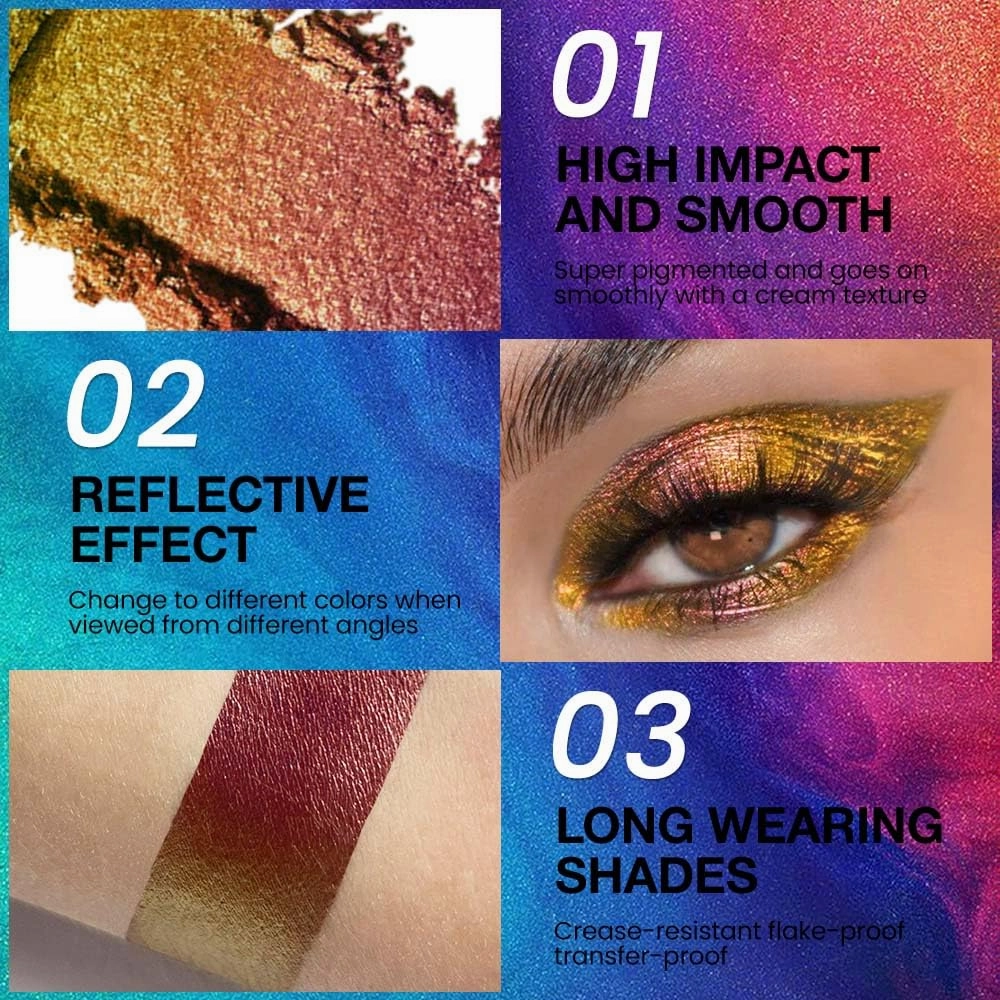 evpct Rose Red Gold Duochrome Chameleon Chrome Multichrome Eyeshadow Makeup Palette Women, Metallic Holographic Glitter Sparkle Shimmer Loose Eyeshadow Eye Shadow Palette Makeup, Highly Pigmented