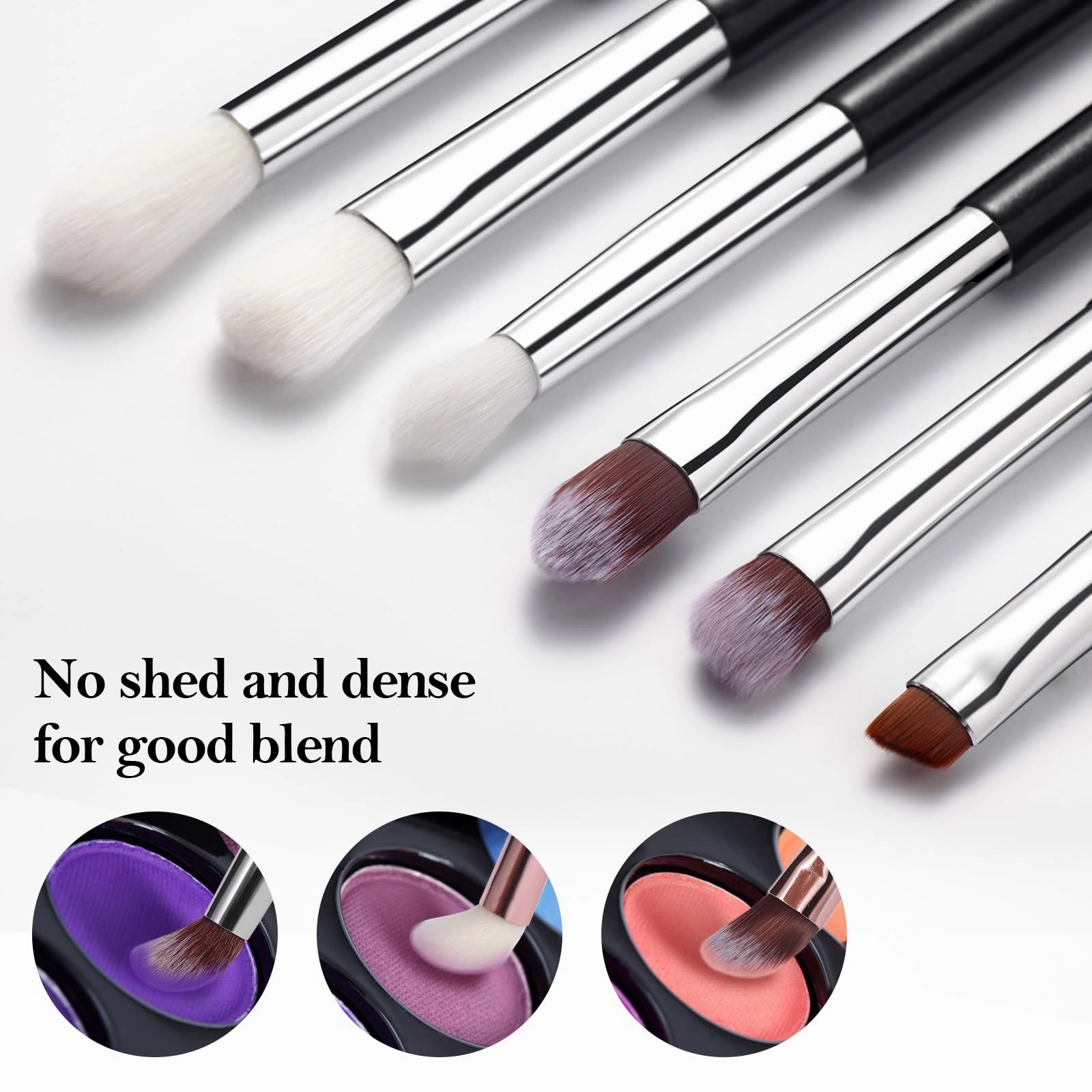 Eye Makeup Brush Set, 6 Pcs Professional Blending Eyeshadow Makeup Brushes for Concealer Eyebrows Eyeliner, Soft Hairs & Wood Handle (black and silver)…