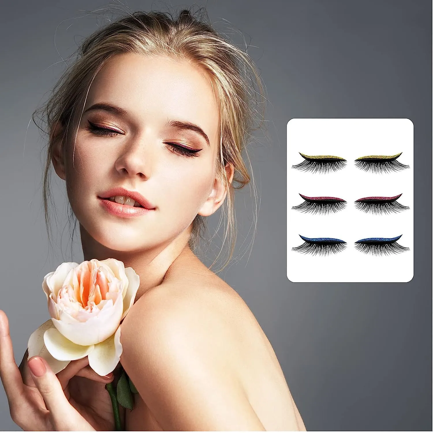 Eyeliner Sticker, 4 Pairs Eyeliner Sticker with Eyelashes False Eyelashes Waterproof Reusable Eyeliner Eyelash Stickers (Blue)