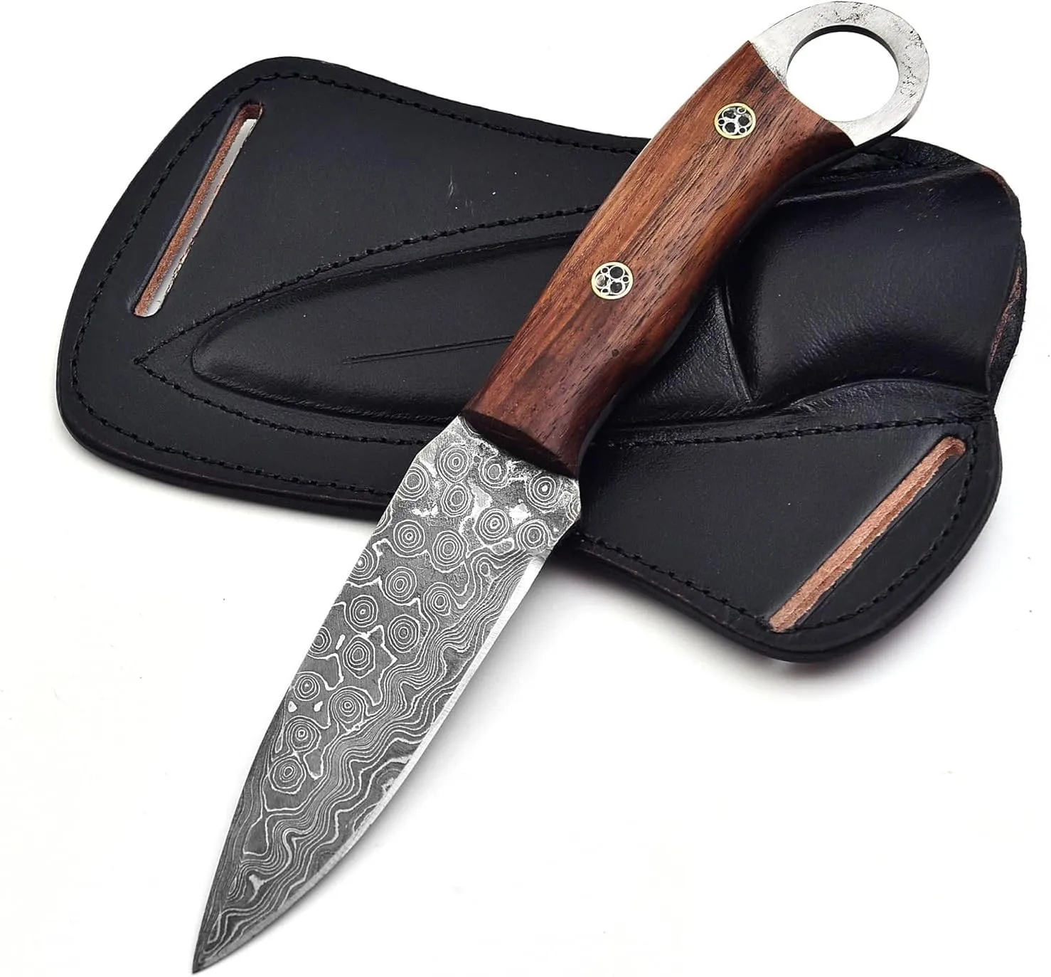 Fixed Blade Hunting Knifes - Damascus Steel Knife's Wood Handle, Damascus Knive Camping Knife Damascus Blade Scout Carry Knife's Skinning Knife With Cross Pouch Sheath (Damascus Tracker Knifes)