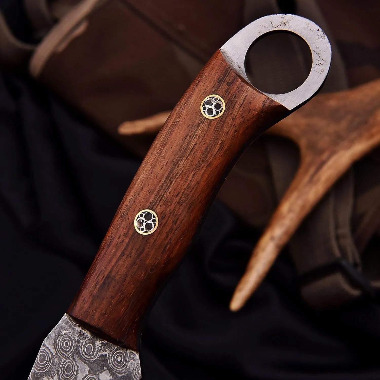 Fixed Blade Hunting Knifes - Damascus Steel Knife's Wood Handle, Damascus Knive Camping Knife Damascus Blade Scout Carry Knife's Skinning Knife With Cross Pouch Sheath (Damascus Tracker Knifes)