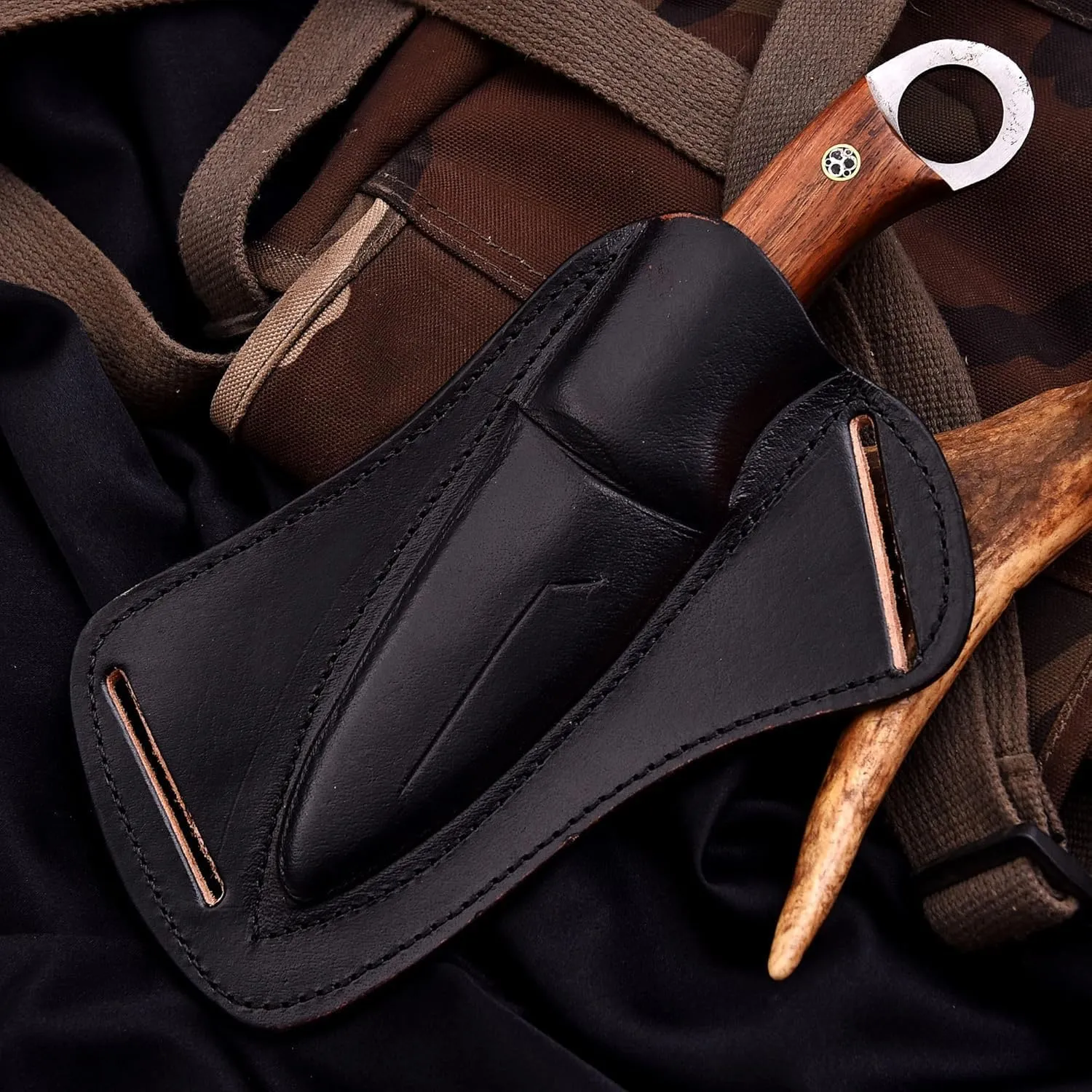 Fixed Blade Hunting Knifes - Damascus Steel Knife's Wood Handle, Damascus Knive Camping Knife Damascus Blade Scout Carry Knife's Skinning Knife With Cross Pouch Sheath (Damascus Tracker Knifes)