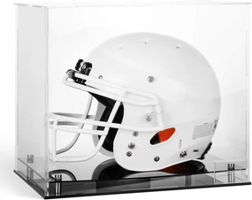 Football Helmet Acrylic Display Case, Full Size UV and Dust Protection, Collectables Baseball Helmet Showcase with Premium Black Base and Risers, and Name Plate, Perfect Gift for Sports Collectors