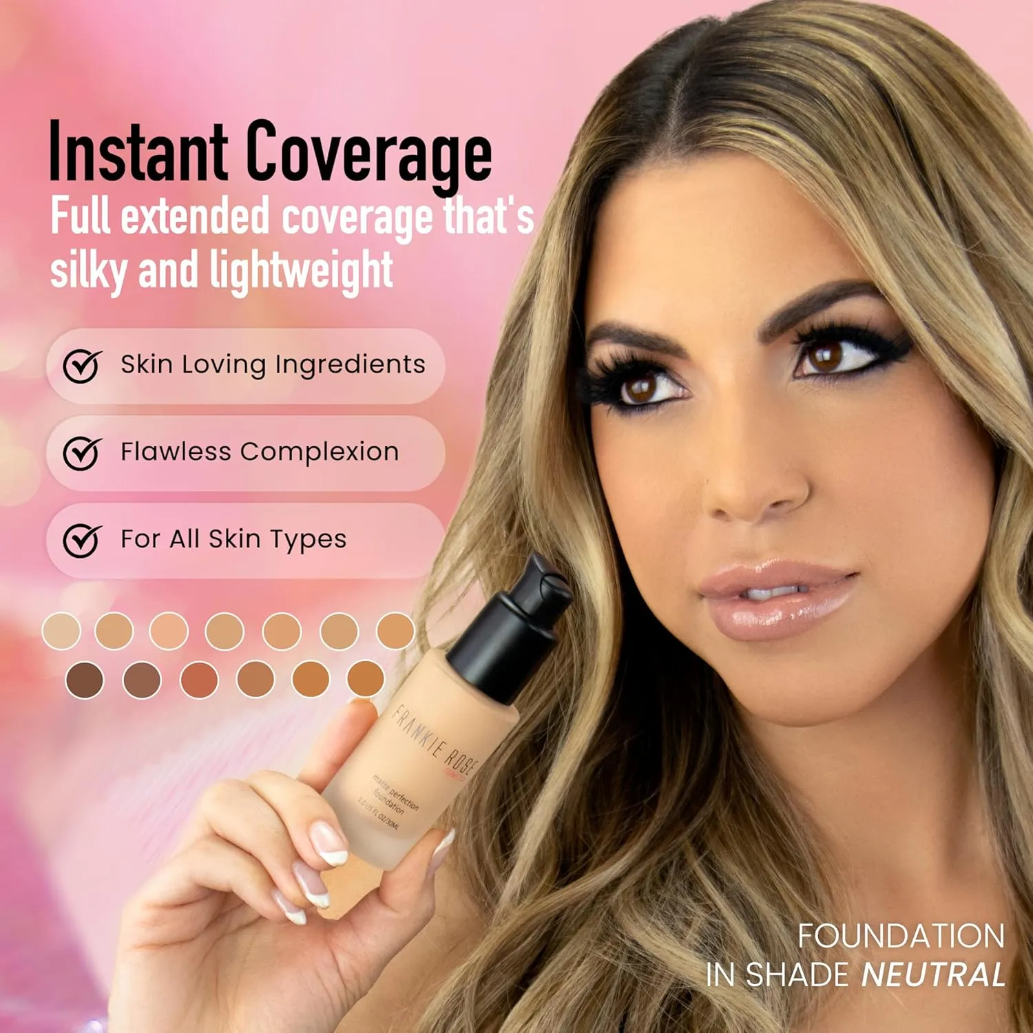 Frankie Rose Cosmetics Matte Perfection Foundation Makeup – Long-Lasting, Hydrating Foundation for Semi-Matte Finish - Foundation Full Coverage for All Skin Types - (Bare) 1.0 US fl oz / 30 ml