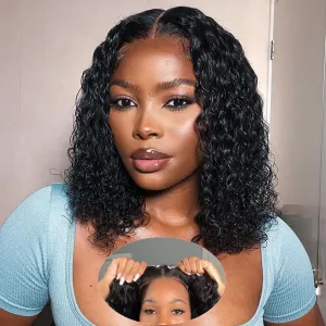 Glueless Wigs Human Hair Pre Plucked Pre Cut Wear and Go Glueless Curly Bob Wigs for Black Women 5x5 HD Lace Closure Wigs Wet and Wavy Wigs Human Hair 200% Density