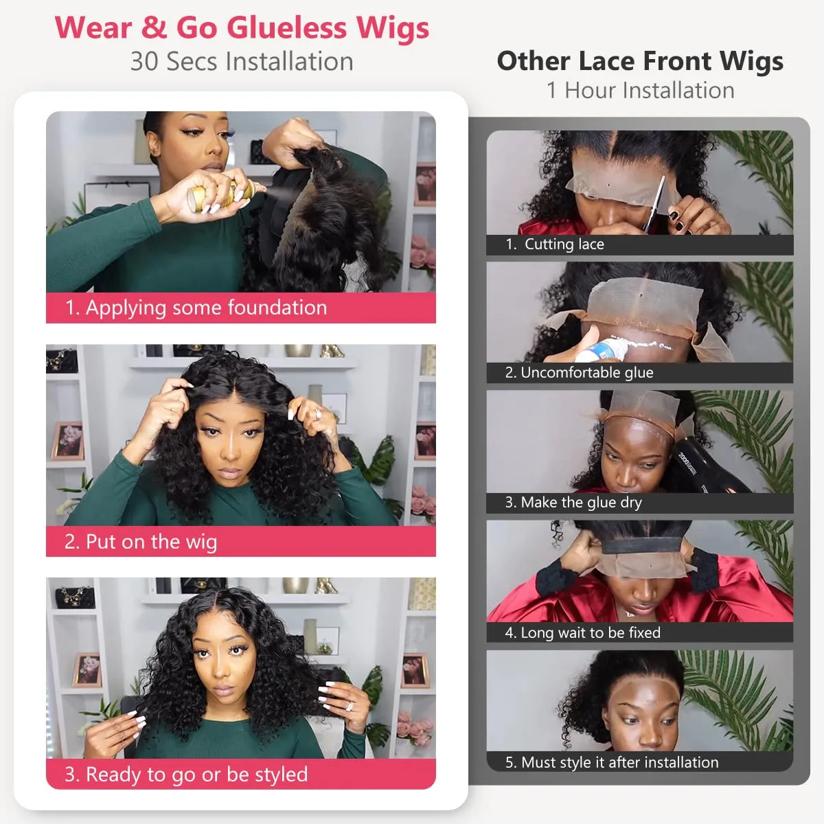 Glueless Wigs Human Hair Pre Plucked Pre Cut Wear and Go Glueless Curly Bob Wigs for Black Women 5x5 HD Lace Closure Wigs Wet and Wavy Wigs Human Hair 200% Density