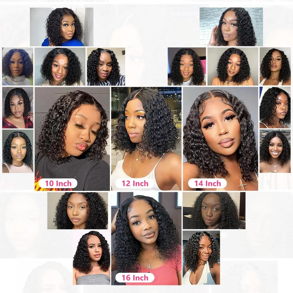 Glueless Wigs Human Hair Pre Plucked Pre Cut Wear and Go Glueless Curly Bob Wigs for Black Women 5x5 HD Lace Closure Wigs Wet and Wavy Wigs Human Hair 200% Density