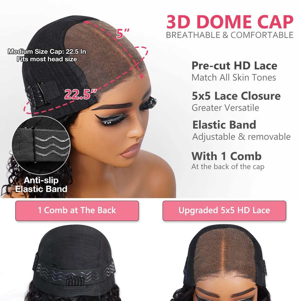 Glueless Wigs Human Hair Pre Plucked Pre Cut Wear and Go Glueless Curly Bob Wigs for Black Women 5x5 HD Lace Closure Wigs Wet and Wavy Wigs Human Hair 200% Density