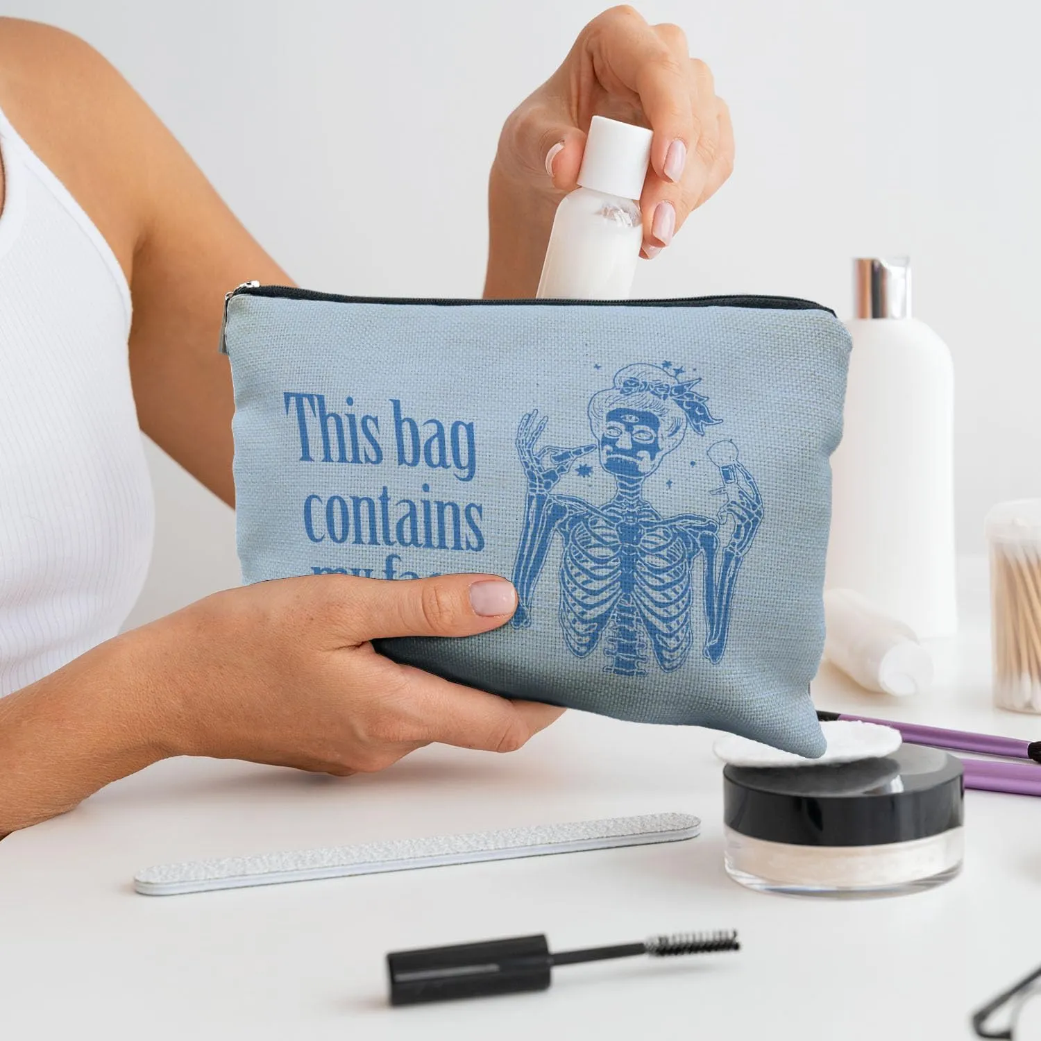 goth makeup bag,goth gifts,spooky Funny gifts for women,gothic gifts, This Bag Contains My Face,Goth Gifts for women,halloween gifts for women,spooky gifts,goth bag(blue), 583-XF-HZB