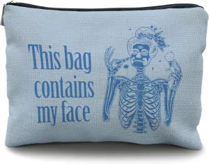 goth makeup bag,goth gifts,spooky Funny gifts for women,gothic gifts, This Bag Contains My Face,Goth Gifts for women,halloween gifts for women,spooky gifts,goth bag(blue), 583-XF-HZB