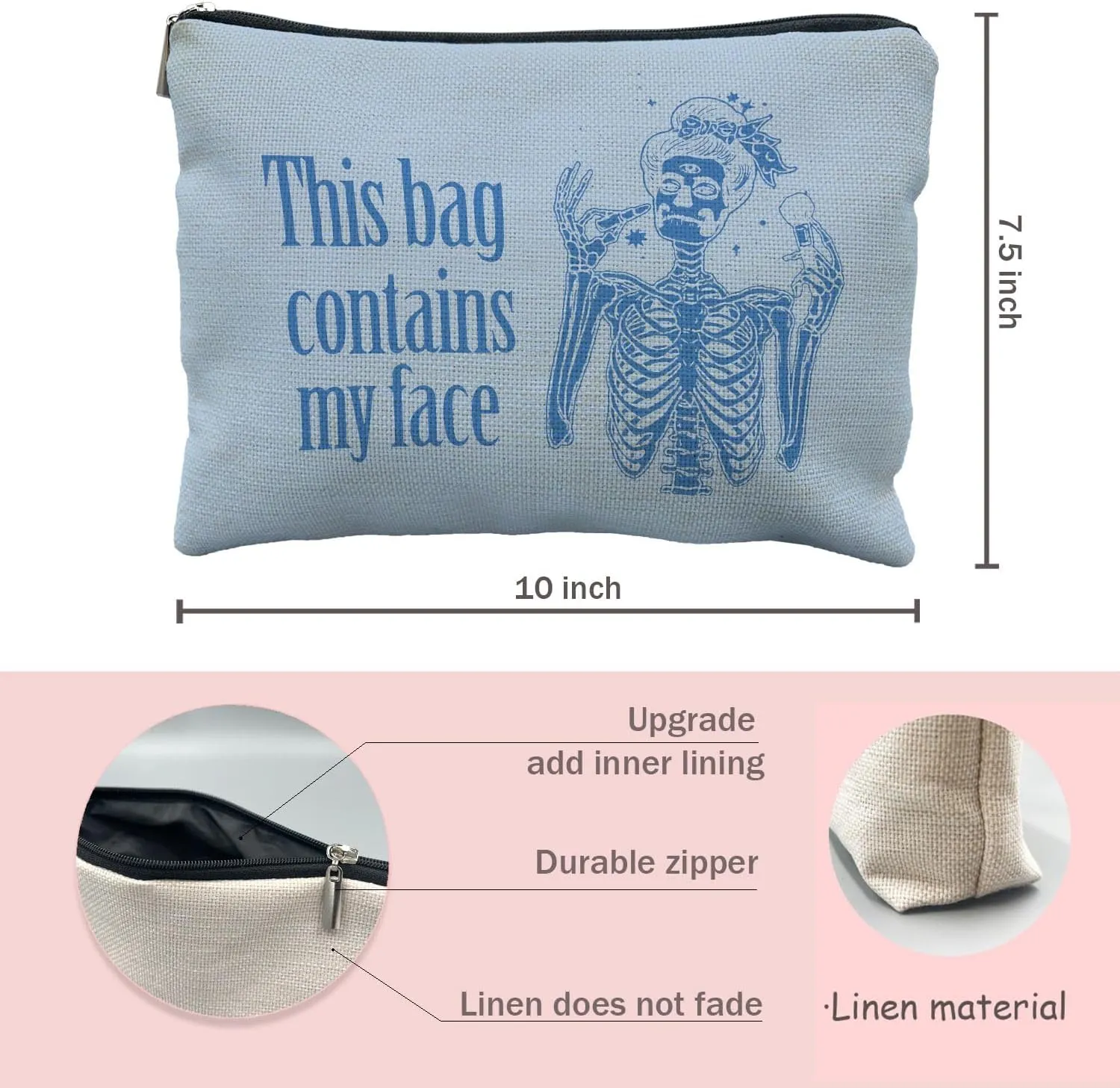 goth makeup bag,goth gifts,spooky Funny gifts for women,gothic gifts, This Bag Contains My Face,Goth Gifts for women,halloween gifts for women,spooky gifts,goth bag(blue), 583-XF-HZB