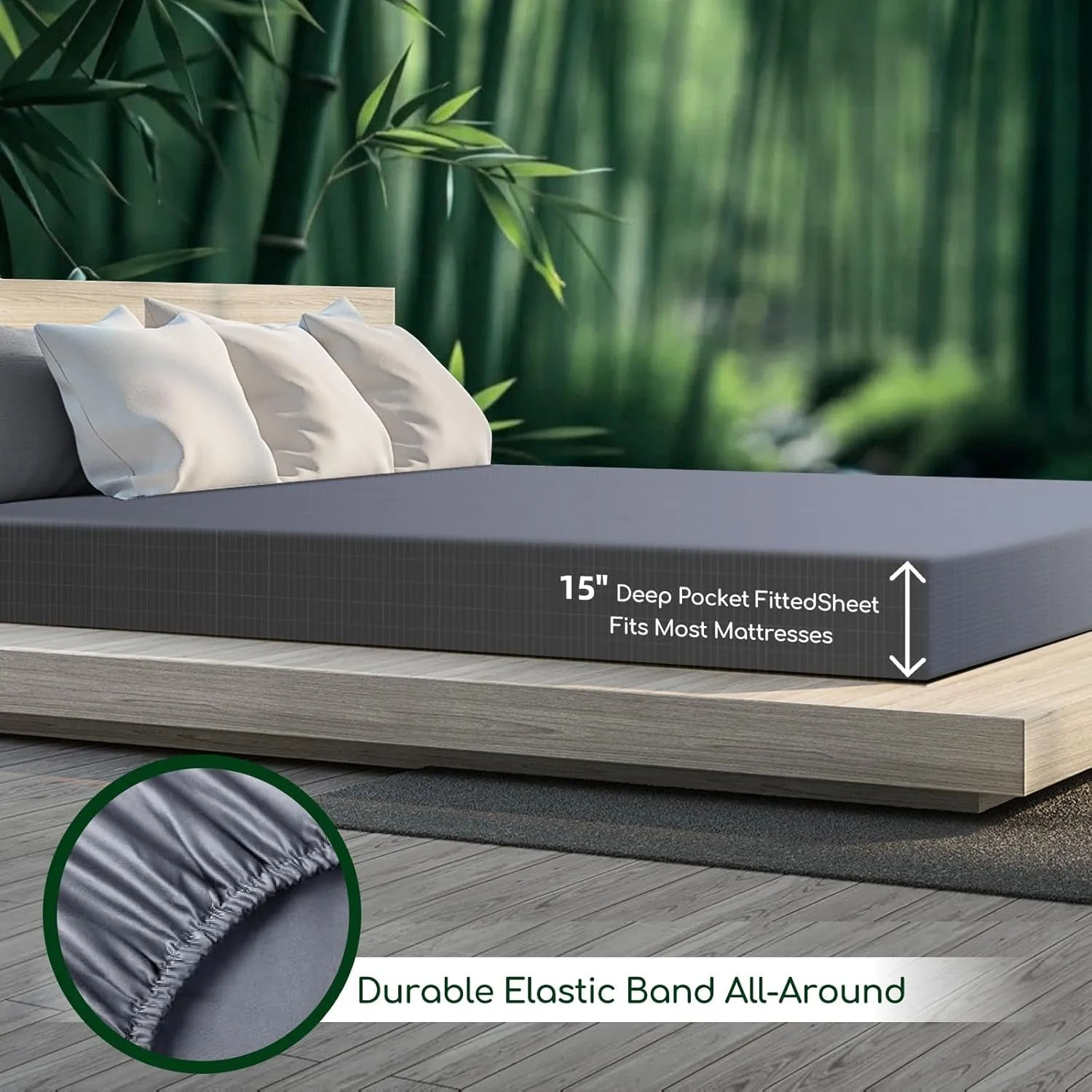 Grounding Sheet, Genuine 100% Organic Viscose Derived from Bamboo, Fitted Sheets containing 10% Silver Fiber, Improves Sleep, Healthy Sleep Therapy (Gray, King(78.1 * 80.1 * 15inch))