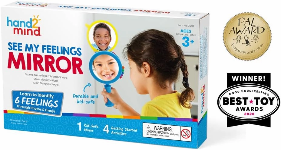 hand2mind See My Feelings Mirror, Play Therapy Toys, Mindfulness for Kids, Emotional Regulation for Kids, Social Emotional Learning Activities, Calm Down Corner Supplies, Calming Corner (Set of 4)