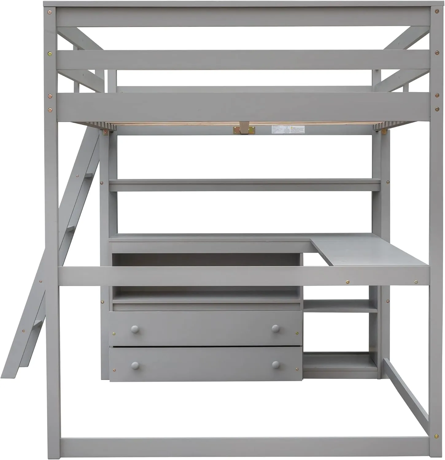 Harper & Bright Designs Full Size Loft Bed with Desk and Storage, Solid Wood Loft Bed Frame with Drawers and Shelves, for Kids Teens Adults (Gray)
