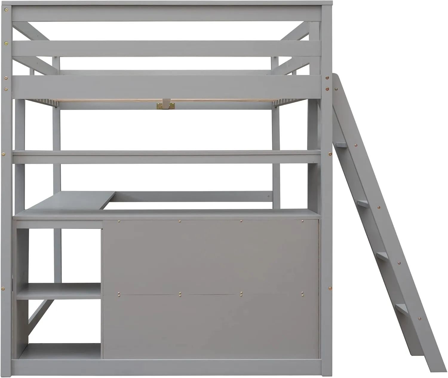 Harper & Bright Designs Full Size Loft Bed with Desk and Storage, Solid Wood Loft Bed Frame with Drawers and Shelves, for Kids Teens Adults (Gray)