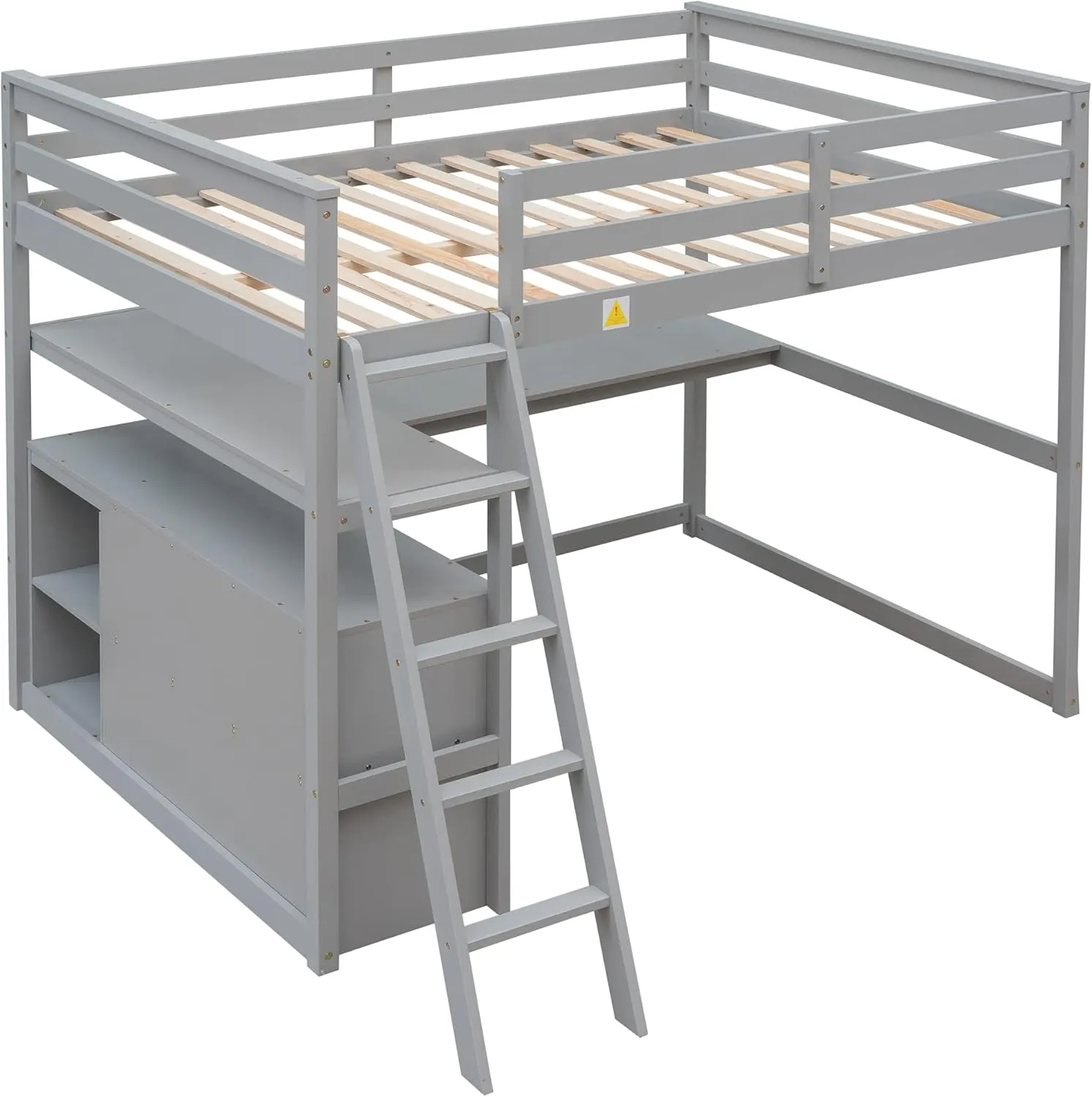 Harper & Bright Designs Full Size Loft Bed with Desk and Storage, Solid Wood Loft Bed Frame with Drawers and Shelves, for Kids Teens Adults (Gray)