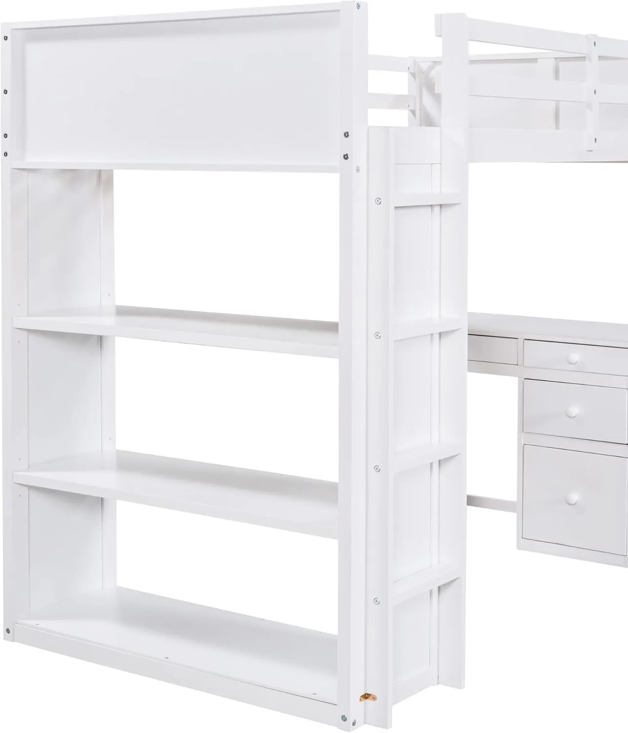 Harper & Bright Designs Twin Size Loft Bed with Desk and Bookshelf, Solid Wood Loft Bed Frame with Storage Drawers, 14.6" Height Full Length guardrail, for Kids Teens Adults - White