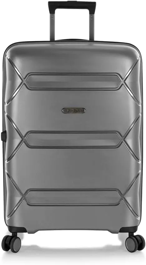 Heys Milos Durable and lightweight luggage, made with Duraflex impact-resistant material, TSA Combination Lock, Dual Spinner Wheels, and Expandable, Grey, 26-Inch, Medium Check-In