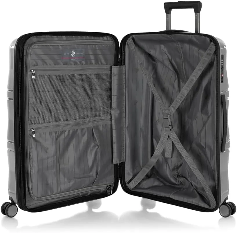 Heys Milos Durable and lightweight luggage, made with Duraflex impact-resistant material, TSA Combination Lock, Dual Spinner Wheels, and Expandable, Grey, 26-Inch, Medium Check-In