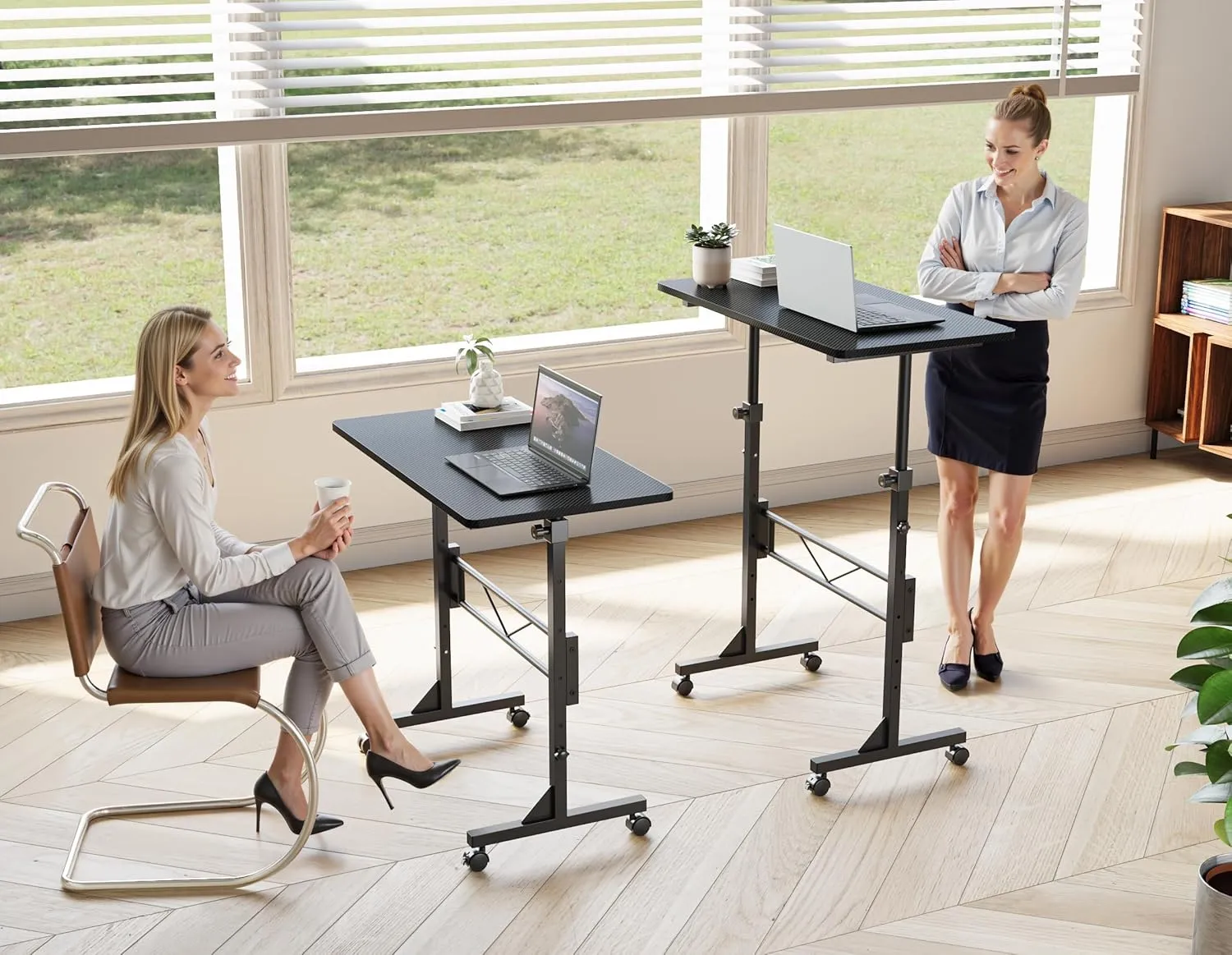 HOMIDEC Standing Desk, 32 Inch Portable Small Desk Adjustable Height, Rolling Home Office Desks with Wheels, Sit Stand Desk for Bedroom Walking Pad Home Office Small Space, Black
