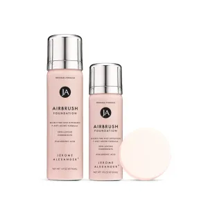 Jerome Alexander MagicMinerals AirBrush Foundation Set – Full Size & Mini Travel Size Spray Makeup, Warm Medium Shade – Ultra-Light, Buildable, Full Coverage Formula with Anti-Aging Ingredients