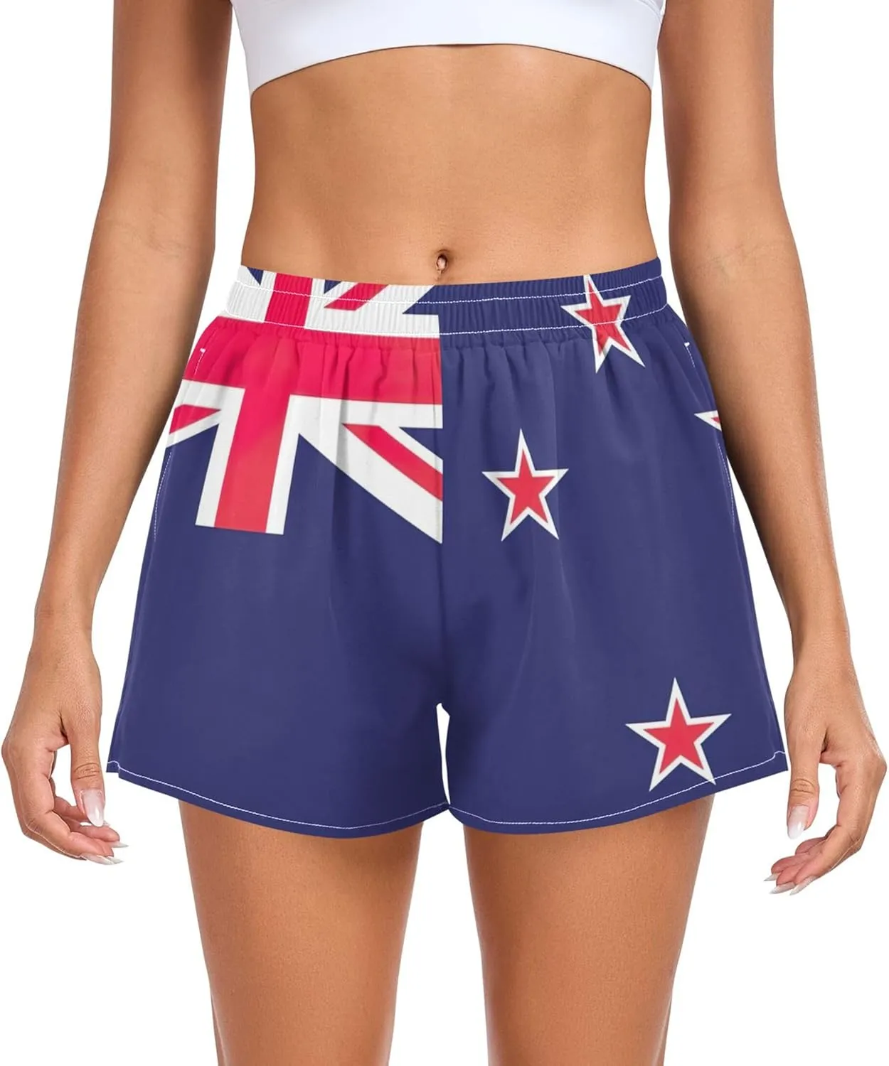 Joisal New Zealand Flag Running Shorts Women Clothes Summer Workout High Waisted Athletic Shorts Pockets Fashion, Small