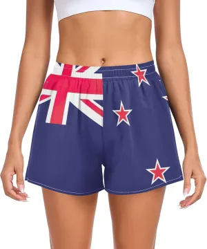 Joisal New Zealand Flag Running Shorts Women Clothes Summer Workout High Waisted Athletic Shorts Pockets Fashion, Small
