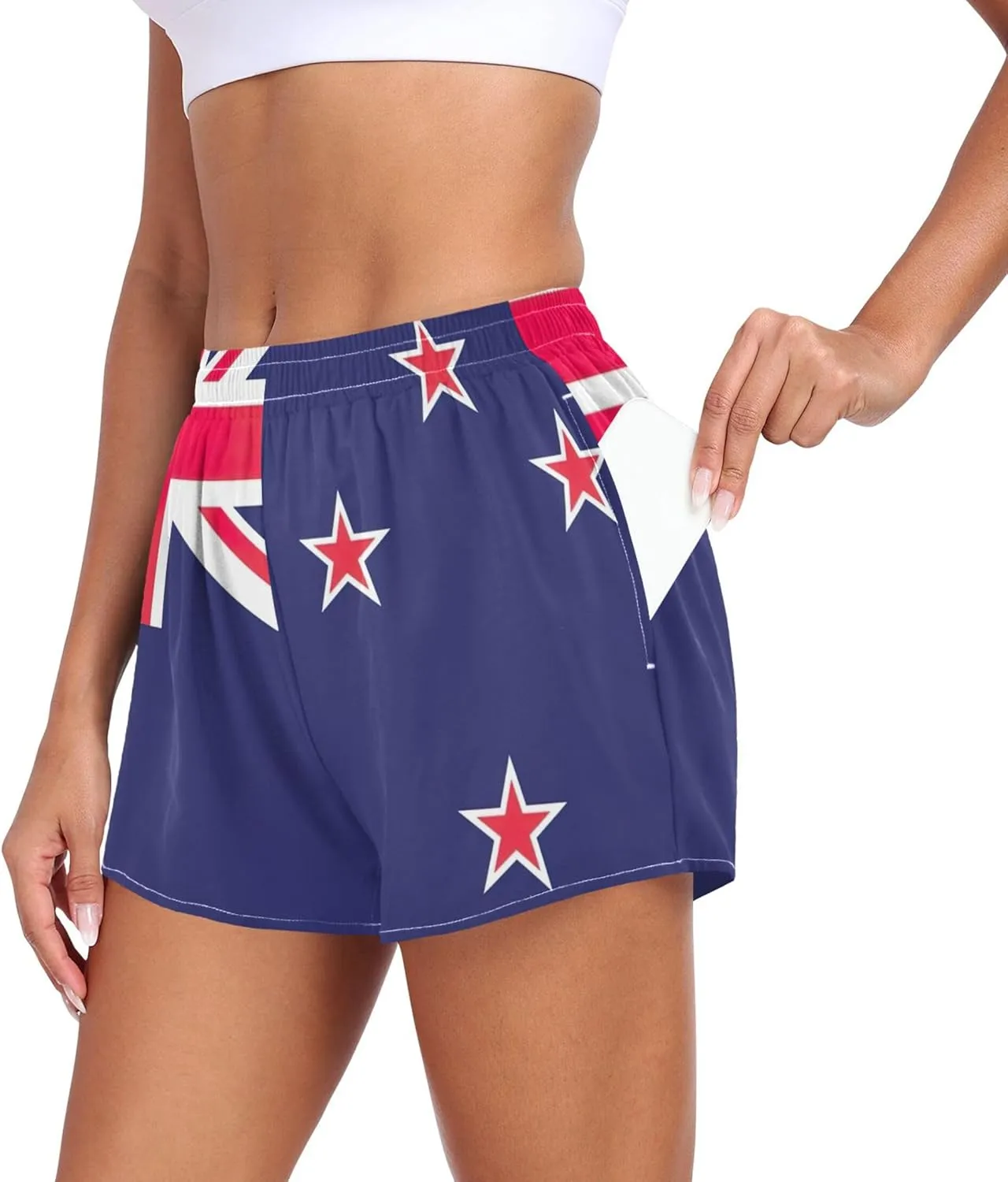 Joisal New Zealand Flag Running Shorts Women Clothes Summer Workout High Waisted Athletic Shorts Pockets Fashion, Small