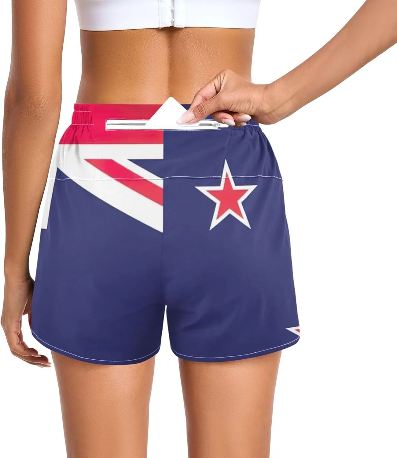 Joisal New Zealand Flag Running Shorts Women Clothes Summer Workout High Waisted Athletic Shorts Pockets Fashion, Small