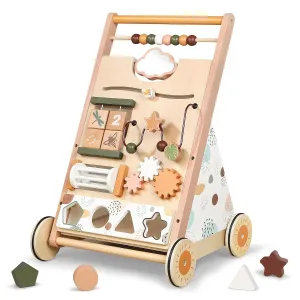 Joyreal Wooden Baby Walker - Adjustable Speed Montessori Push Walker Toy for Boys and Girls Birthday Gifts - Neutral Color Baby Activity Center for Kids Development