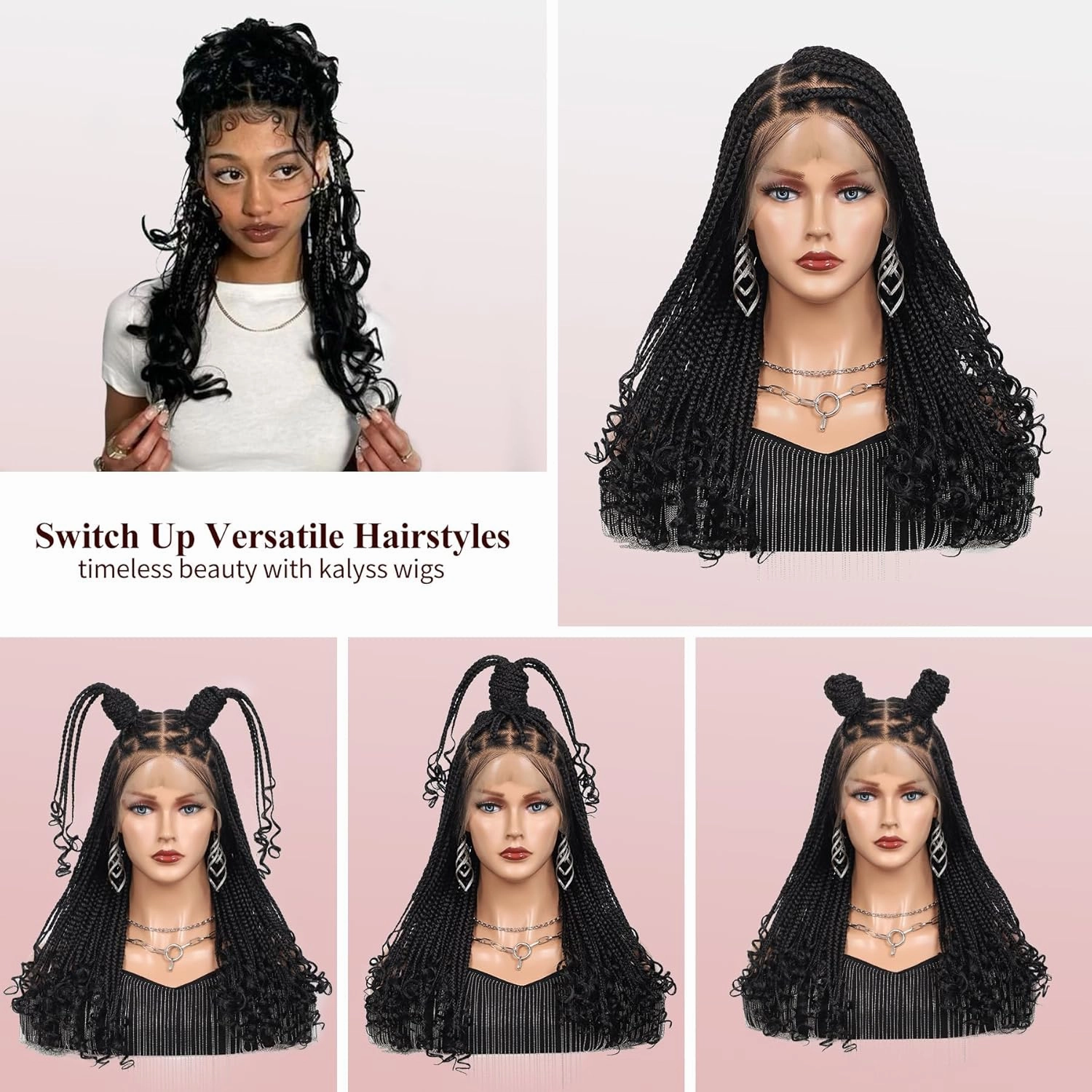 Kalyss 13x8 Hd Lace Front Knotless Braided Wigs for Black Women Box Braid Wig with Curly Ends with Baby Hair Premium Synthetic Braided Lace Front Wigs 24" Light Brown