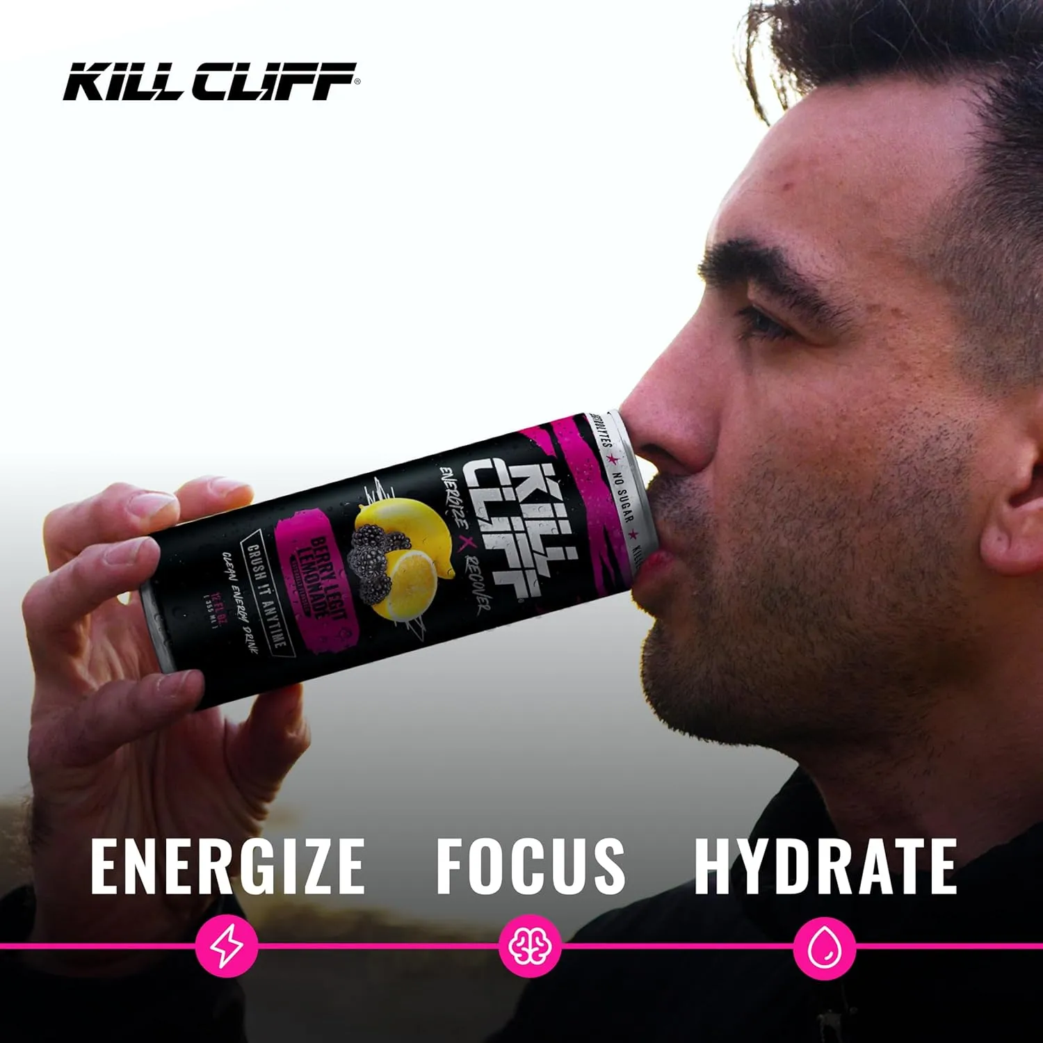KILL CLIFF Energy & Recovery Drink | Electrolytes & B Vitamins | Natural, Clean Energy Drink | Zero Sugar | Keto | 12 Pack (Berry Legit Lemonade)
