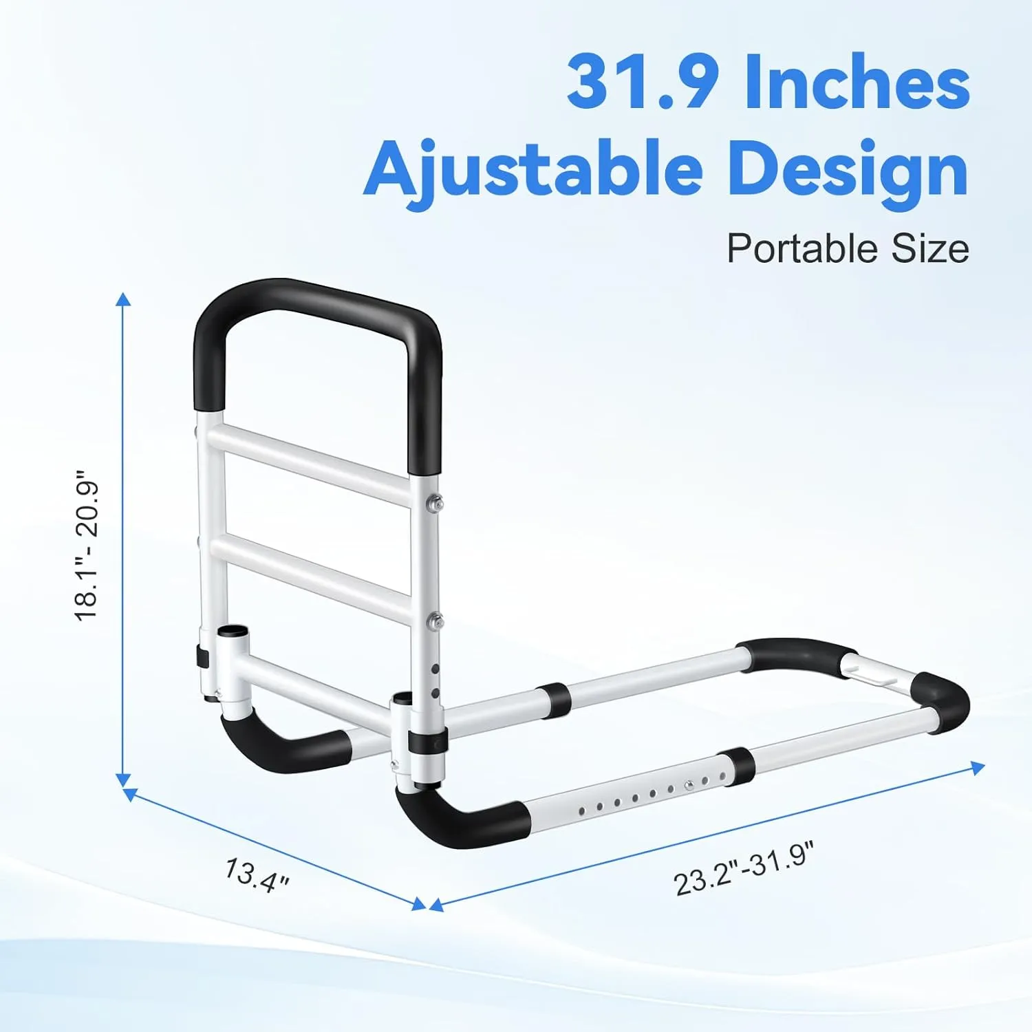 KingPavonini Bed Rails for Elderly Adults Safety - Adjustable Bed Cane with Non-Slip Ergonomic Handle and Storage Pocket, Bed Railings for Seniors Hold up to 350 Lbs, Tool-Free Installation