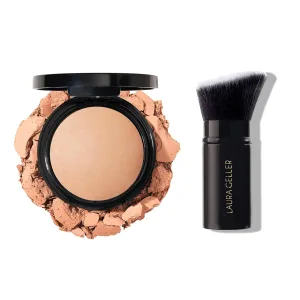 LAURA GELLER NEW YORK Baked Double Take Powder Foundation, Light   Angled Retractable Kabuki Brush