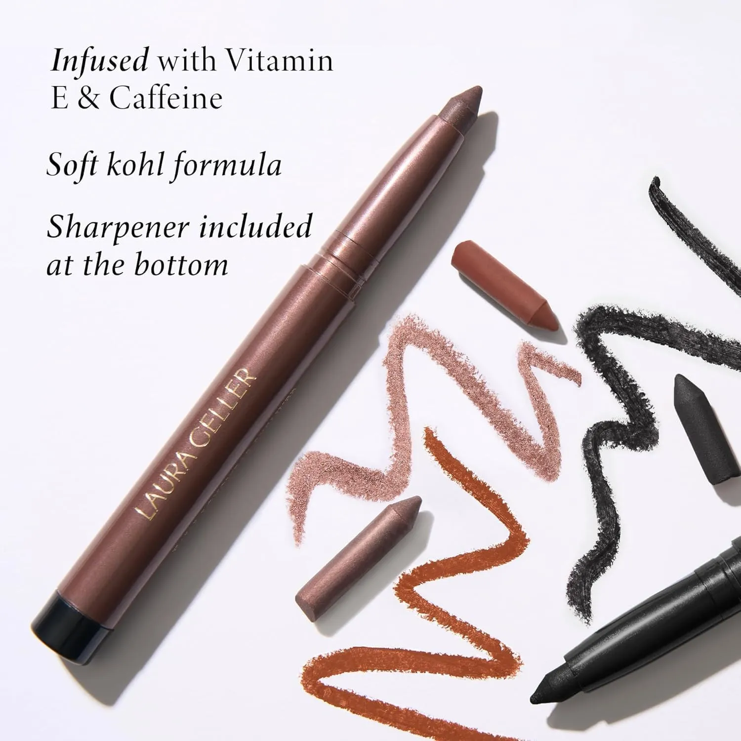 LAURA GELLER NEW YORK Kajal Longwear Kohl Eyeliner Pencil - Midnight Blue Kohl - Caffeine and Vitamin E - Smooth & Blendable Liner - Built-In Sharpener