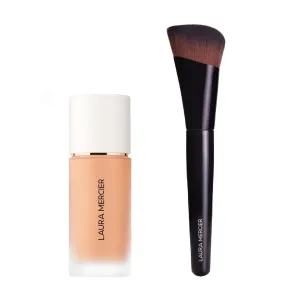Laura Mercier Real Flawless Weightless Perfecting Waterproof Liquid Foundation: Medium-Buildable Coverage, 12 HR Fade-Proof Wear, Hydrating, Non-Comedogenic, 3C1 Dune   Foundation Brush Bundle
