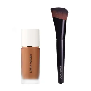 Laura Mercier Real Flawless Weightless Perfecting Waterproof Liquid Foundation: Medium-Buildable Coverage, 12 HR Fade-Proof Wear, Hydrating, Non-Comedogenic, 5C1 Sepia   Foundation Brush Bundle