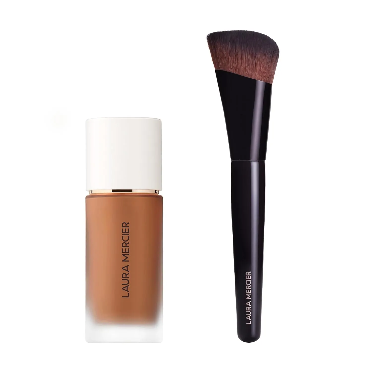 Laura Mercier Real Flawless Weightless Perfecting Waterproof Liquid Foundation: Medium-Buildable Coverage, 12 HR Fade-Proof Wear, Hydrating, Non-Comedogenic, 5C1 Sepia   Foundation Brush Bundle