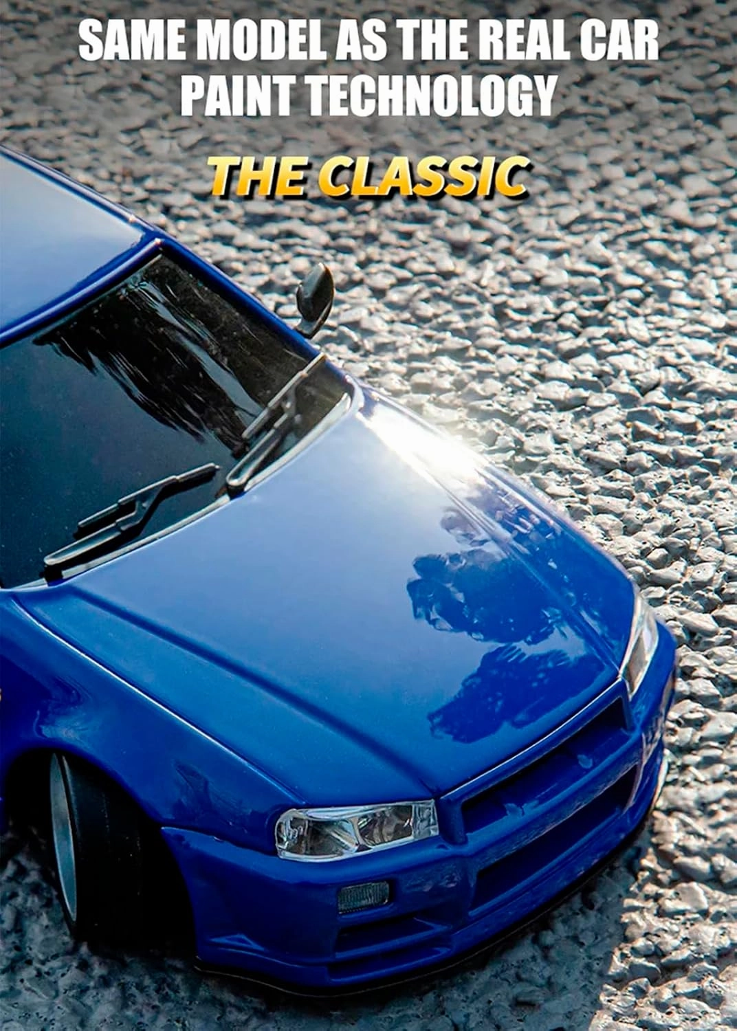 LD1899 1:18 RC Drift Car GTR R34 2.4GHz RWD with Gyroscope on-Road Alloy Body Shell Racing Cars Radio Control (Blue)