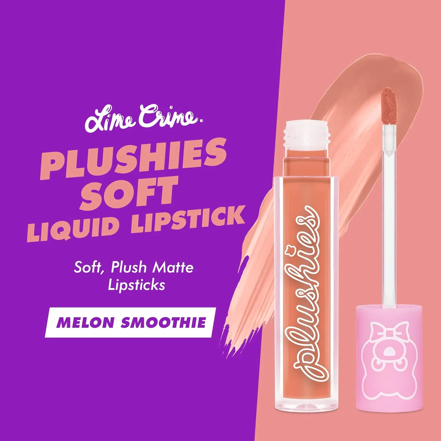 Lime Crime Plushies Soft Matte Lipstick, Melon Smoothie (Peachy Nude) - Blackberry Candy Scent - Plush, Long Lasting & High Comfort for All-Day Wear - Talc-Free & Paraben-Free