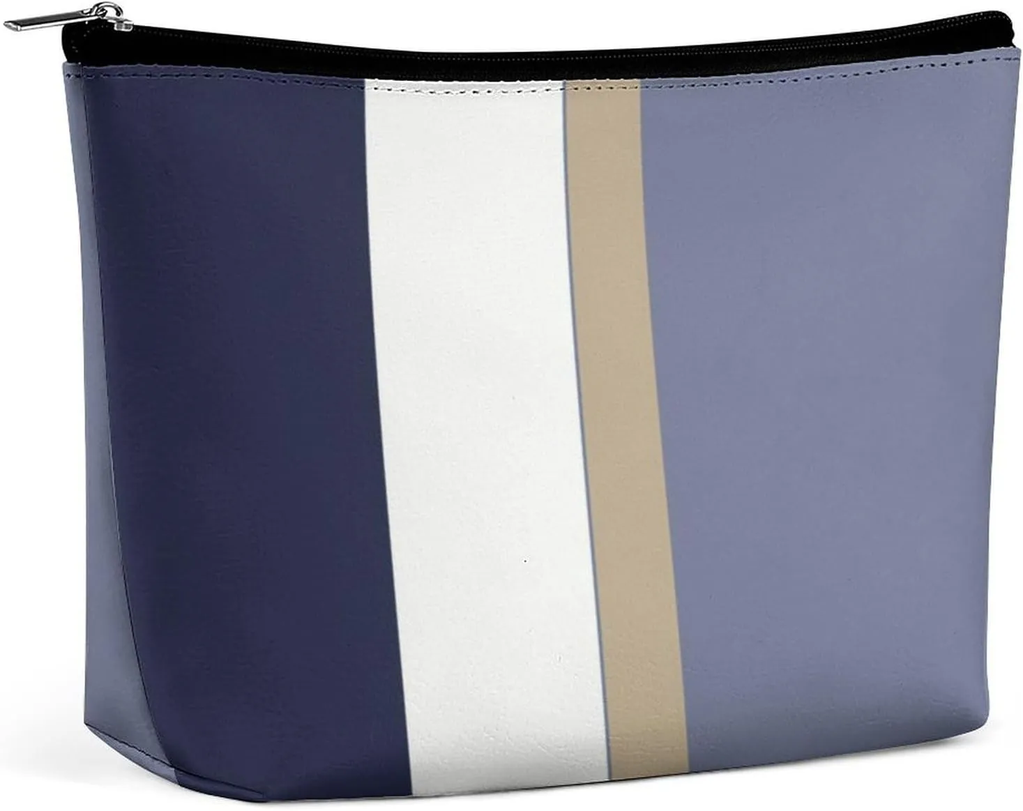 Makeup Bag for Women, Adorable Roomy Zipper Pouch Portable Organizer Cosmetic Bag Travel Storage Accessories (Blue, Gold and White Stripes)