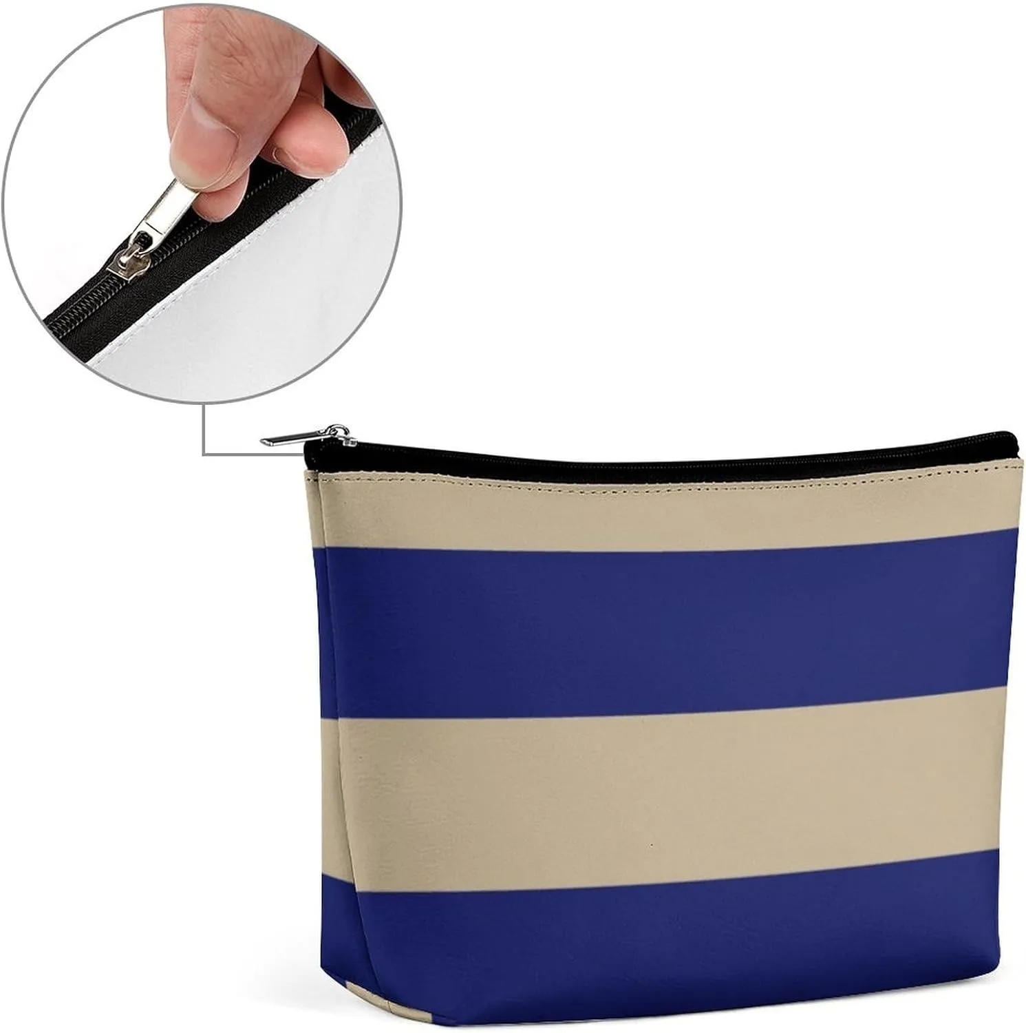 Makeup Bag for Women, Adorable Roomy Zipper Pouch Portable Organizer Cosmetic Bag Travel Storage Accessories (Navy Blue Bold Stripe)