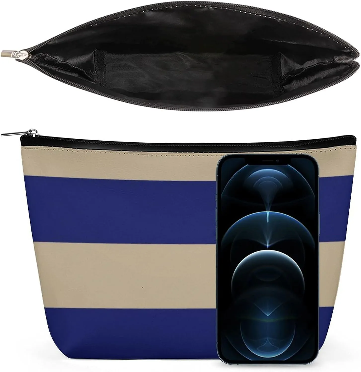 Makeup Bag for Women, Adorable Roomy Zipper Pouch Portable Organizer Cosmetic Bag Travel Storage Accessories (Navy Blue Bold Stripe)