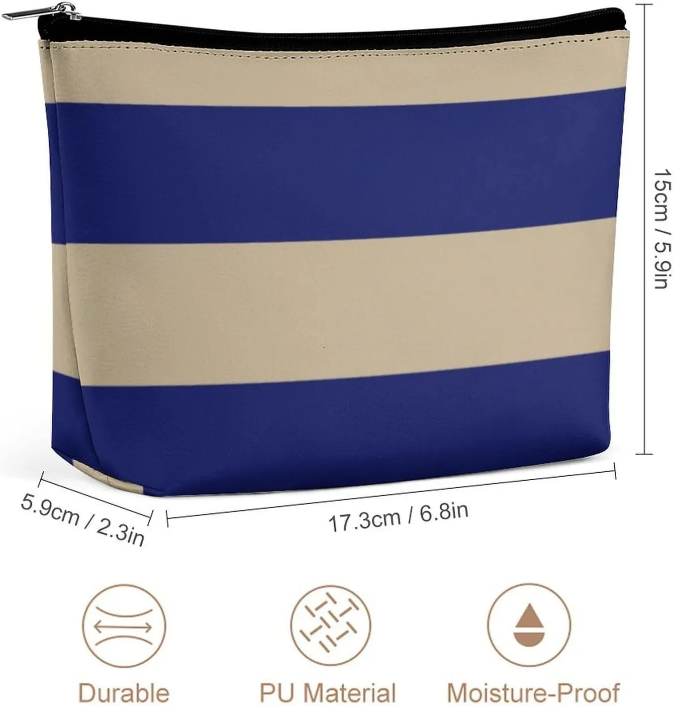 Makeup Bag for Women, Adorable Roomy Zipper Pouch Portable Organizer Cosmetic Bag Travel Storage Accessories (Navy Blue Bold Stripe)