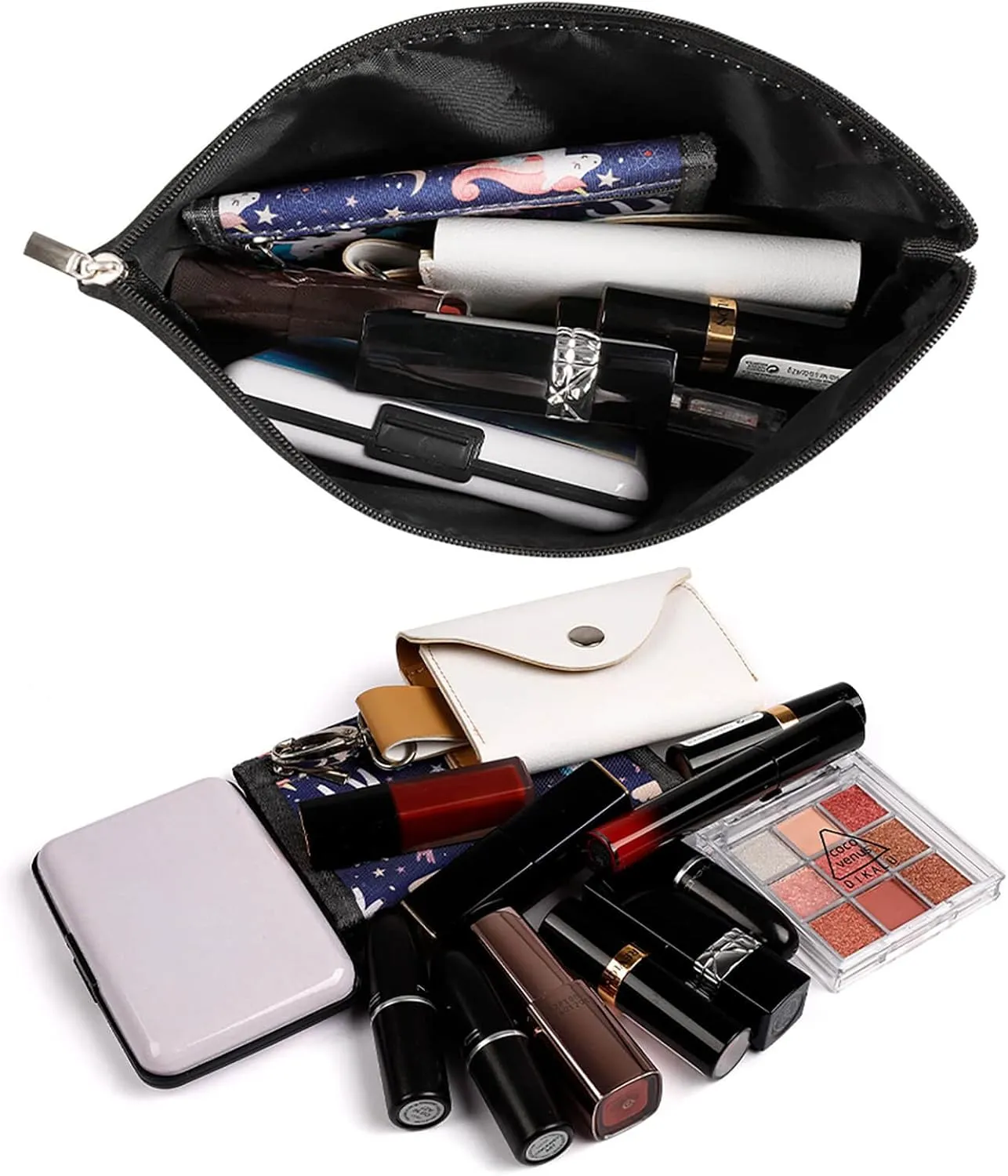 Makeup Bag for Women, Adorable Roomy Zipper Pouch Portable Organizer Cosmetic Bag Travel Storage Accessories (Navy Blue Bold Stripe)