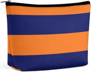 Makeup Bag for Women, Adorable Roomy Zipper Pouch Portable Organizer Cosmetic Bag Travel Storage Accessories (Orange Navy Blue Bold Stripe)