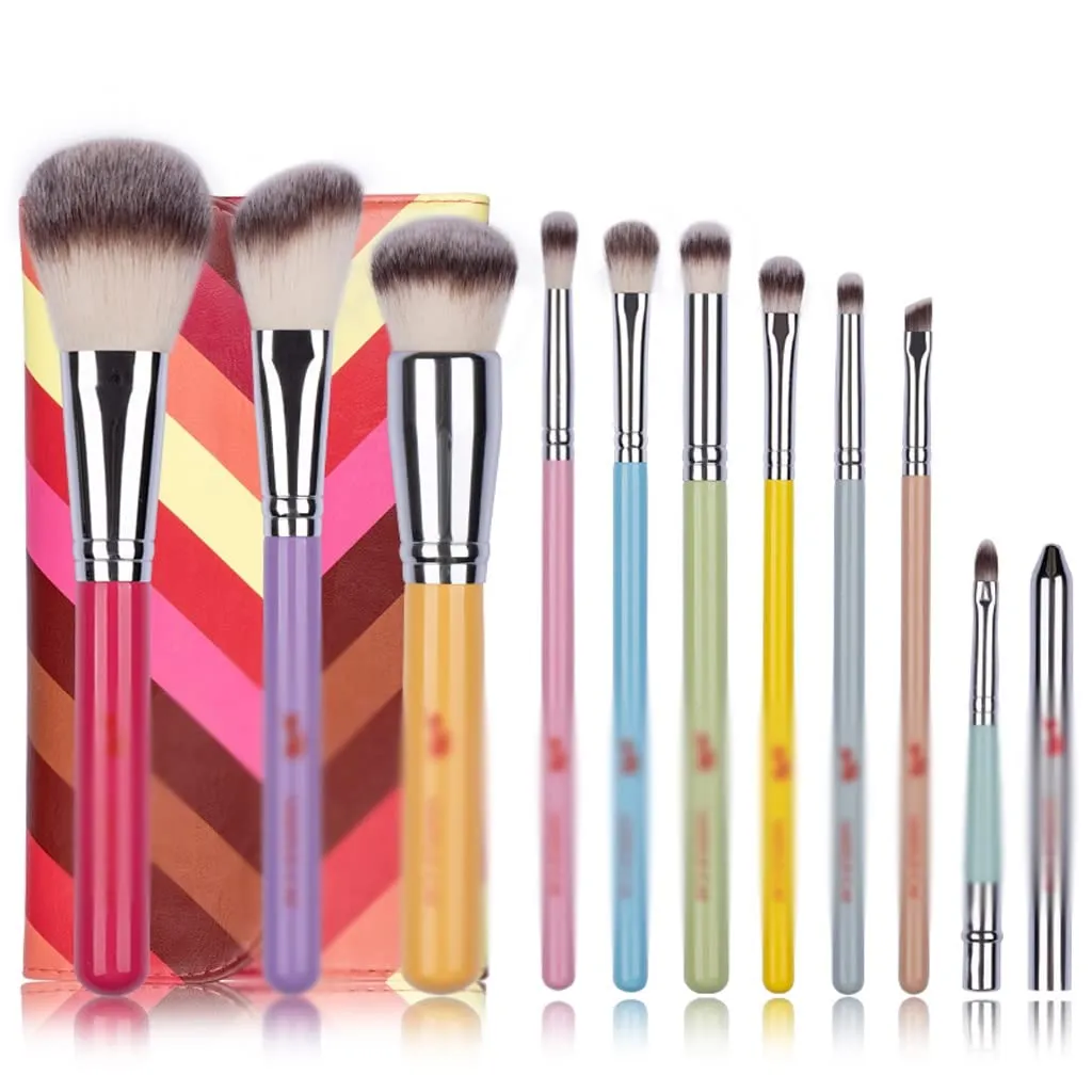 Makeup Brush-Colourful Handle Set-10Pcs Synthetic Hair Brushes-Portable Makeup Bag-Soft Hair Make Up Tools-beginer