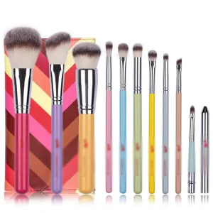 Makeup Brush-Colourful Handle Set-10Pcs Synthetic Hair Brushes-Portable Makeup Bag-Soft Hair Make Up Tools-beginer