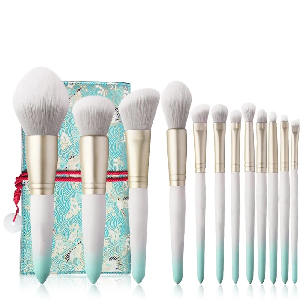 Makeup Brush-Ice White 12pcs Synthetic Hair Cosmetic Brushes Set Foundation Blush Powder Face Eye-Cosmetic Tools Pens