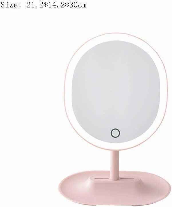 Makeup Mirror Smart LED Rechargeable Portable Makeup Mirror with Light Desktop Makeup Mirror Simple Large Beauty Makeup Mirror Lighted Makeup Mirror(White)